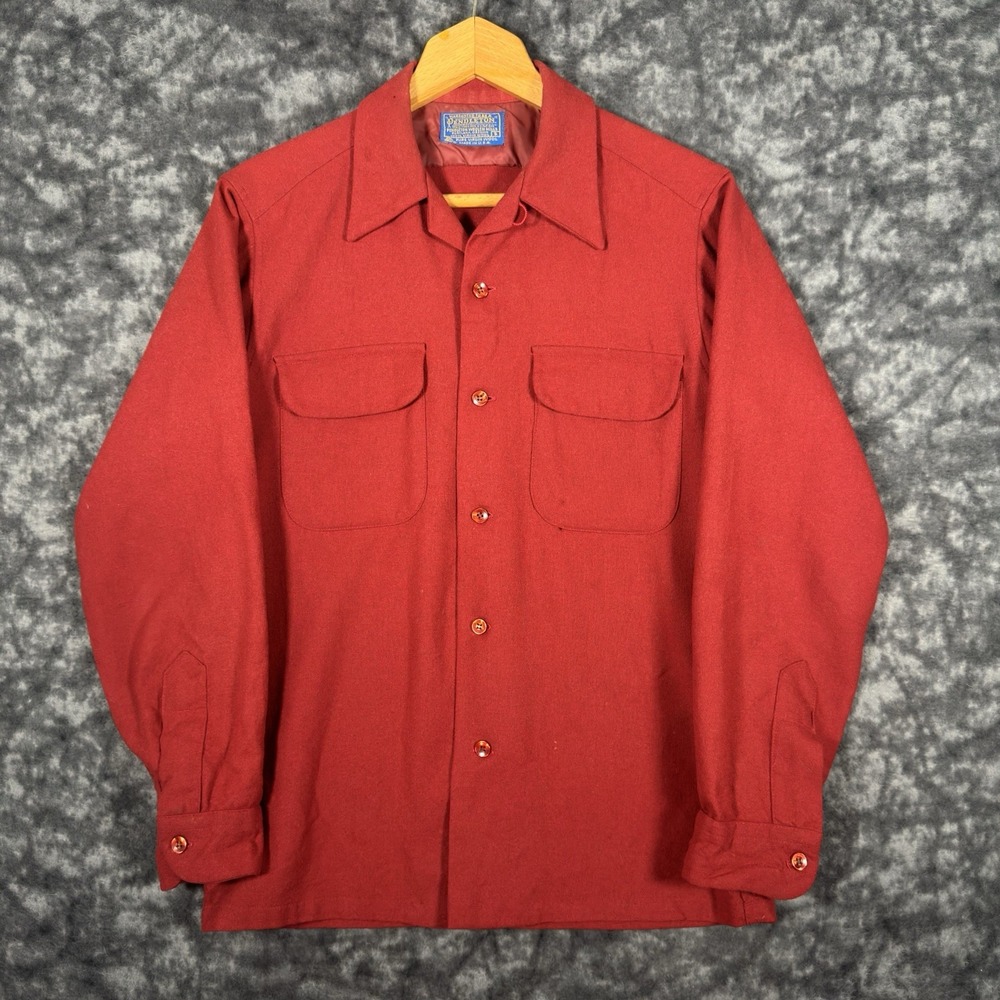 Pendleton Woolen Mills Board Shirt Pure Virgin Wool Mens S Red Vintage 90s USA